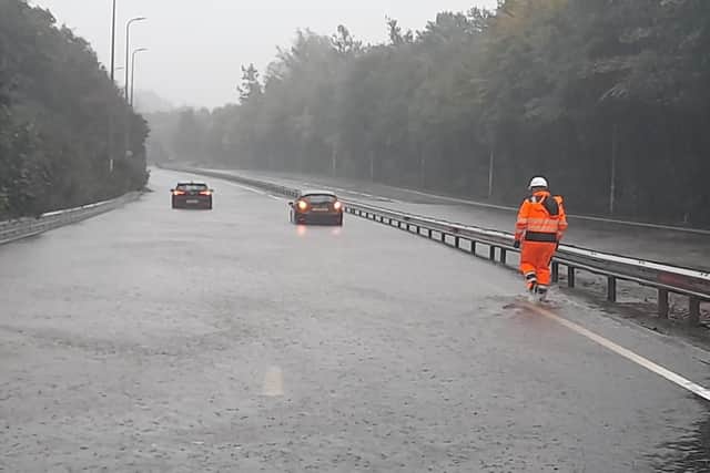 The A78 was closed southbound at the Bankfoot Roundabout due to flooding. Photo: Traffic Scotland