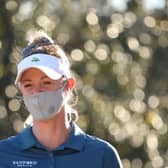 Amy Olson wears a mask during the first round of the 75th US Women's Open at Champions Golf Club in Houston, Texas. Picture: Jamie Squire/Getty Images