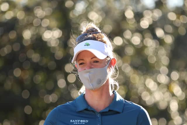 Amy Olson wears a mask during the first round of the 75th US Women's Open at Champions Golf Club in Houston, Texas. Picture: Jamie Squire/Getty Images