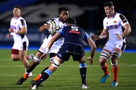 Edinburgh's Bill Mata takes on Rory Thornton of Cardiff Blues. Picture: Ryan Hiscott/INPHO/Shutterstock