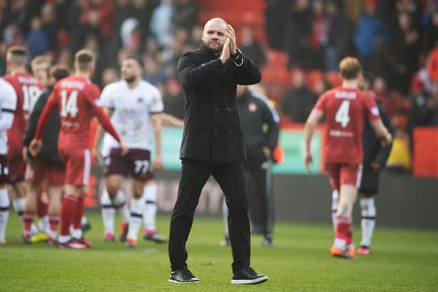 Hearts fans expressed their anger at Robbie Neilson at full-time. (Photo by Paul Devlin / SNS Group)