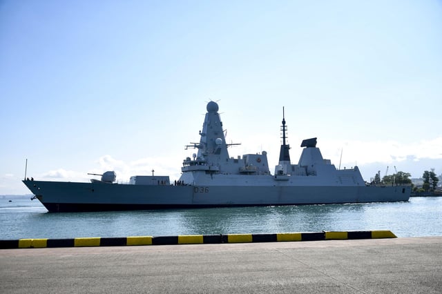 British destroyer HMS Defender arrives at the port of Batumi. Picture: Vasil Gedenidze/British Embassy in Georgia via AP
