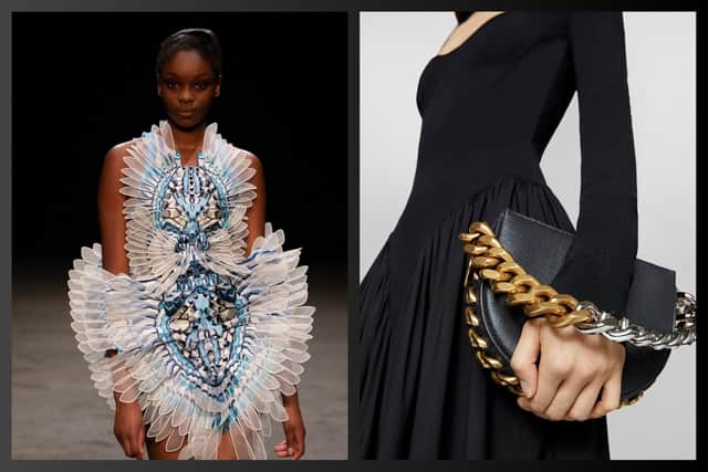 Fashion made from or inspired by mushrooms will feature in the exhibition including Iris Van Herpen’s intricate Scarab dress and Stella McCartney’s Frayme Mylo luxury handbag – the world’s first to be crafted from mycelium, the root-like structures of fungi