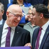 John Swinney sees the funny side of something in conversation with Scottish Labour leader Anas Sarwar this week (Picture: Jeff J Mitchell/Getty Images)