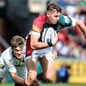 Freddie Steward of Leicester Tigers gets away from Tommy Freeman during the Gallagher Premiership Rugby Semi Final match between Leicester Tigers and Northampton Saints at Mattioli Woods Welford Road Stadium on June 11, 2022 in Leicester, England. (Photo by David Rogers/Getty Images)