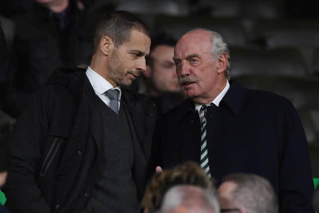 UEFA President Aleksander Ceferin (left) and Celtic majority shareholder Dermot Desmond