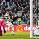 Jota scores Celtic's opener in the victory over Kilmarnock at Celtic Park. (Photo by Craig Williamson / SNS Group)