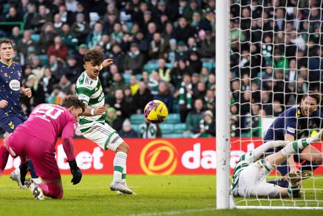 Jota scores Celtic's opener in the victory over Kilmarnock at Celtic Park. (Photo by Craig Williamson / SNS Group)