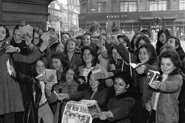 Fans wait for The New Seekers outside the Caledonian Hotel, Edinburgh