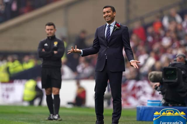 Rangers manager Giovanni van Bronckhorst gestures during the Scottish Cup final at Hampden Park, Glasgow.