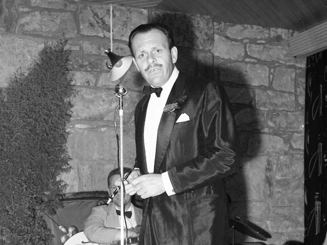 Terry Thomas at the White Cockade Nightclub in 1957 after the premiere of his film Lucky Jim at the Edinburgh Film Festival.