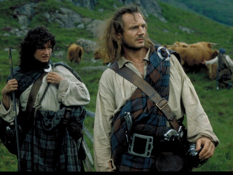 Rob Roy is a historical drama directed by Michael Caton-Jones. It features Liam Neeson as Rob Roy MacGregor, a Scottish clan chief in 18th-century Scotland who must do battle with one villainous nobleman in the Scottish Highlands. The film, while not necessarily centred on romance, does depict Rob Roy’s devotion to his family and wife Mary MacGregor who share touching moments together on-screen.