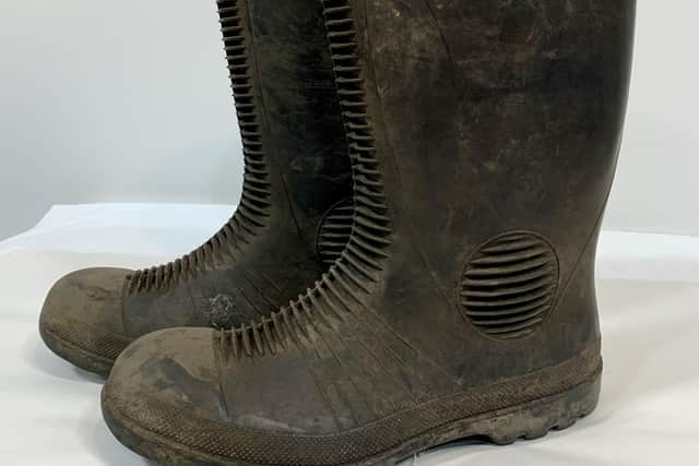 A pair of National Coal Board wellington boots - now covered in coal dust - were once worn at Monktonhall Colliery. PIC: OnFife