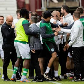 Hearts and Hibs benches clashed after the Edinburgh derby draw at Tynecastle on May 27. (Photo by Mark Scates / SNS Group)