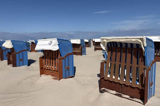 The distinctive beach chairs of Warnemünde are called Strandkörbe, German for 'beach basket'