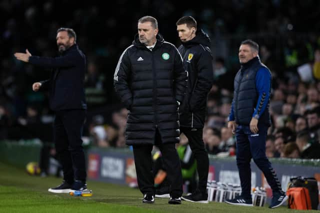 Celtic manager Ange Postecoglou on the Hampden touchline during the 2-0 win over Kilmarnock in the Viaplay Cup semi-final. (Photo by Craig Williamson / SNS Group)