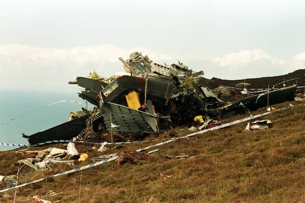 The wreckage of the Chinook Helicopter which crashed on the Mull of Kintyre killing all 29 on board..