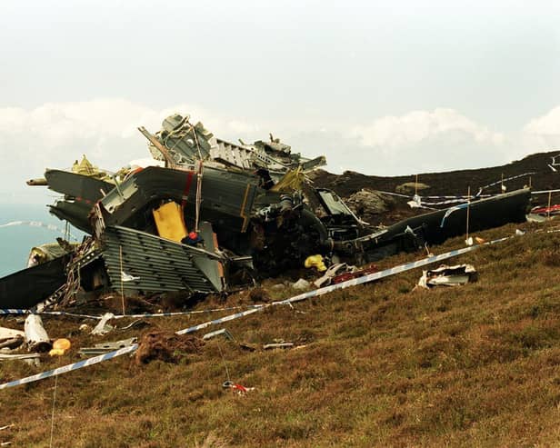The wreckage of the Chinook Helicopter which crashed on the Mull of Kintyre killing all 29 on board..