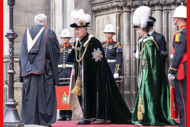 King Charles III pictured last year at St Giles' Cathedral in the ceremonial dress of the Order of the Thistle, which he now heads as Sovereign. PIC: PA.