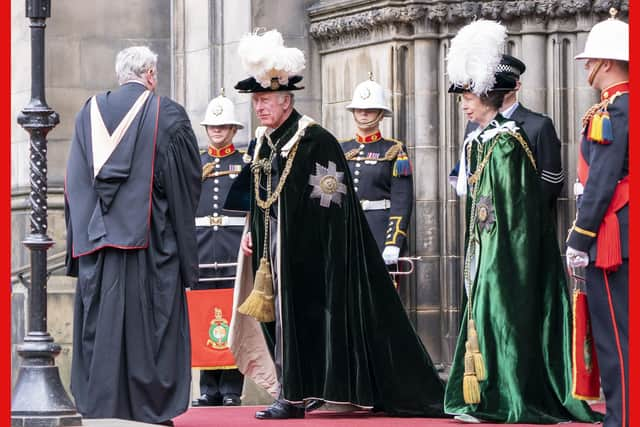 King Charles III pictured last year at St Giles' Cathedral in the ceremonial dress of the Order of the Thistle, which he now heads as Sovereign.  PIC: PA.