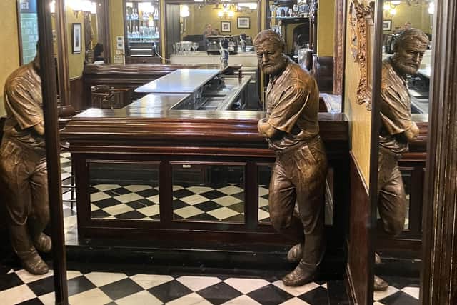 The statue of Ernest Hemingway in Café Iruña, Pamplona, northern Spain. Pic: J Christie
