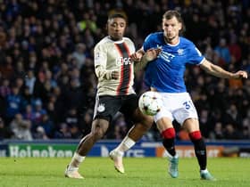 Rangers defender Borna Barisic is challenged by Ajax's Steven Bergwijn during the Champions League match at Ibrox. (Photo by Alan Harvey / SNS Group)