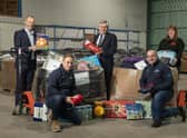 AMAZON charity coalition  - Back (from left) John Boumphey, (Amazon UK Country Manager,  Rt Hon Gordon Brown,, Pauline Buchan (Manager of Cottage family Centre), 
Front - Simon McMahon, and  Ben Robertson -  Amazon Dunfermline.