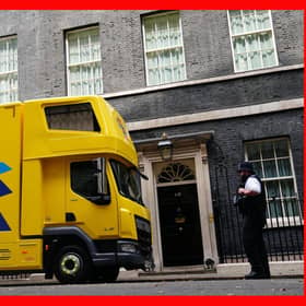 A van from the company Bishop's Move, which specialises in removals, storage and shipping, in Downing Street