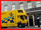 A van from the company Bishop's Move, which specialises in removals, storage and shipping, in Downing Street
