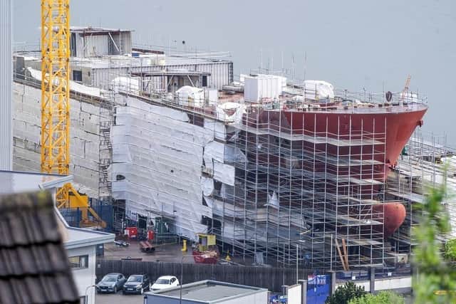 One of two Caledonian Macbrayne ferries being built in the Ferguson Marine shipyard in Port Glasgow, Inverclyde. Picture: PA