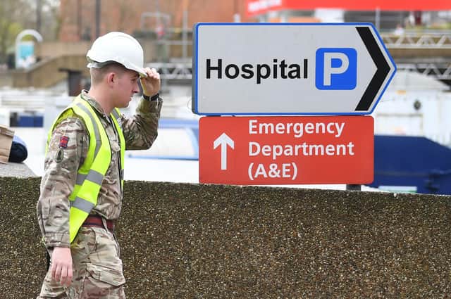 Military personnel outside St Thomas' Hospital, in central London, as the UK continues in lockdown to help curb the spread of the coronavirus