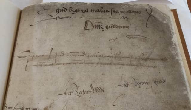 The 16th Century legal notebook where the scribbled opening lines of Sir David Lyndsay's poem was found. PIC: NRS.