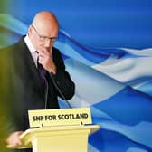 First Minister John Swinney speaking to the media at The Port of Leith Distillery in Edinburgh, following the landslide general election victory for the Labour Party. Picture: Jane Barlow/PA Wire