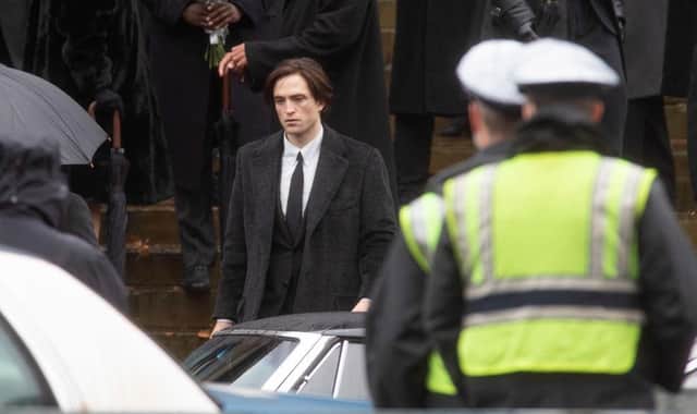 British actor Robert Pattinson pictured outside St. George's Hall, during the filming of The Batman movie. (Photo by Colin McPherson/Getty Images)