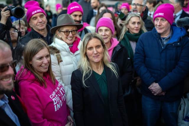 Labour MP Kim Leadbeater, centre, who proposed the private member's bill on assisted dying, meets campaigners after a parliamentary vote on the issue last November (Picture: Carl Court/Getty Images)