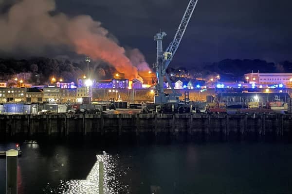The aftermath of an explosion and fire at a block of flats in St Helier, Jersey. (Pic: @just_daniel1411)