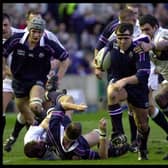 Tom Smith on the attack against England at Murrayfield. Picture: Christopher Furlong