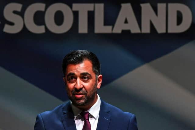 Humza Yousaf delivers a speech at last weekend's SNP independence conference in Dundee (Picture: Andy Buchanan/AFP/Getty)