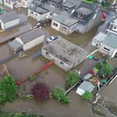The flood water was still high on Wednesday afternoon.