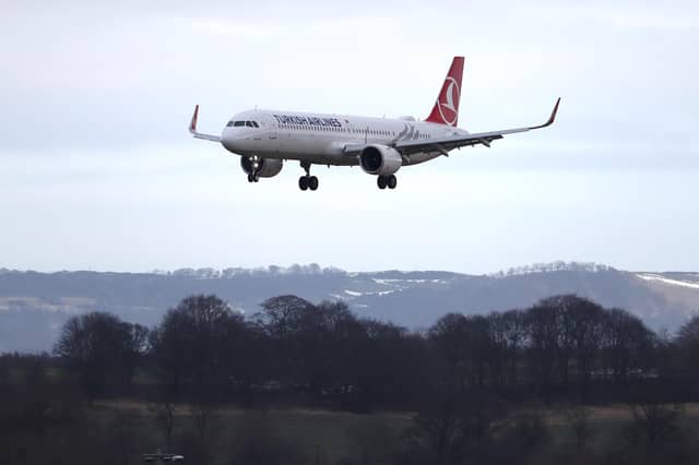 A Turkish Airlines plane arrives at Edinburgh airport. Picture date: Monday February 15, 2021.