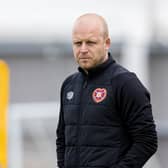 Steven Naismith oversees Hearts' training ahead of Wednesday's match against Rangers at Ibrox.