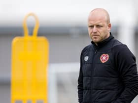 Steven Naismith oversees Hearts' training ahead of Wednesday's match against Rangers at Ibrox.
