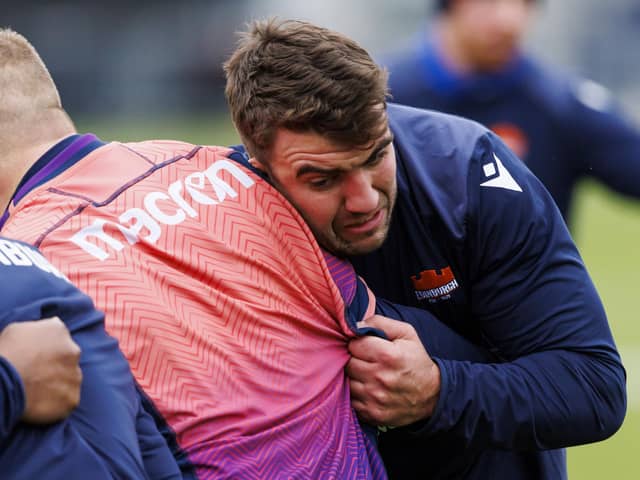 Sam Skinner during an Edinburgh Rugby training session at Hive Stadium. The forward has been sidelined due to a knee injury but is back to full fitness.  (Photo by Mark Scates / SNS Group)