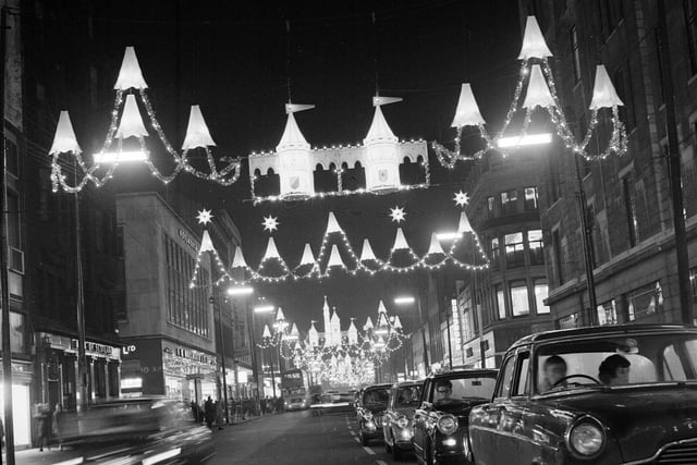 Christmas lights in Glasgow city centre in 1963.