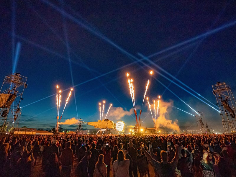 Fatboy Slim performs inside Arcadia's new Dragonfly stage