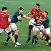 Kyle Sinckler, centre, in the thick of the action during the second Test between South Africa and the British & Irish Lions. Picture: David Rogers/Getty Images