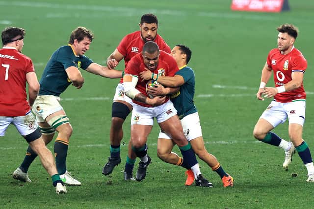 Kyle Sinckler, centre, in the thick of the action during the second Test between South Africa and the British & Irish Lions. Picture: David Rogers/Getty Images