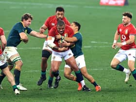 Kyle Sinckler, centre, in the thick of the action during the second Test between South Africa and the British & Irish Lions. Picture: David Rogers/Getty Images
