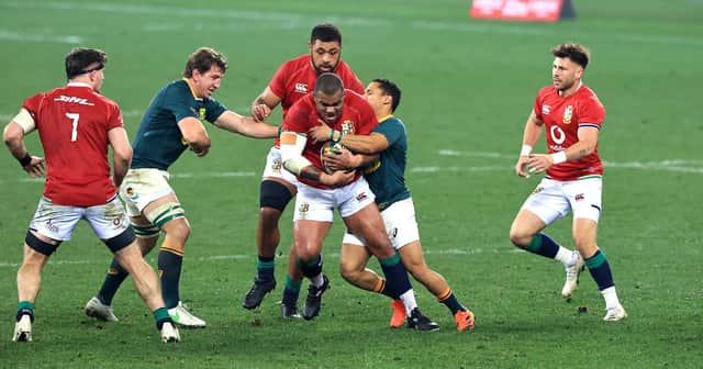 Kyle Sinckler, centre, in the thick of the action during the second Test between South Africa and the British & Irish Lions. Picture: David Rogers/Getty Images