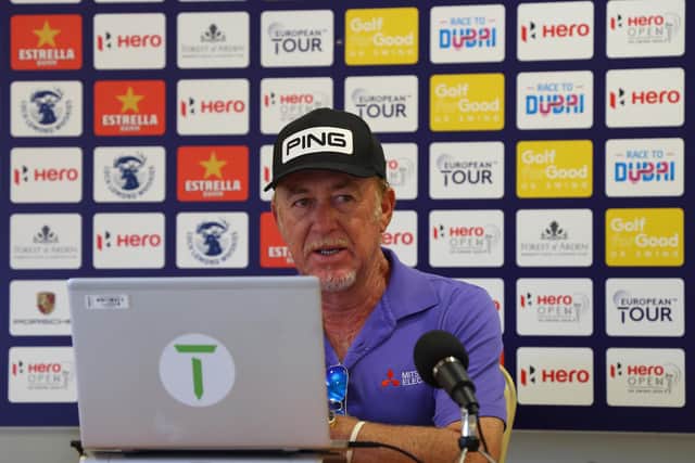 Miguel Ángel Jiménez takes part in a virtual press conference ahead of his record-breaking European Tour appearance in the Hero Open at the Marriott Forest of Arden. Picture: Richard Heathcote/Getty Images